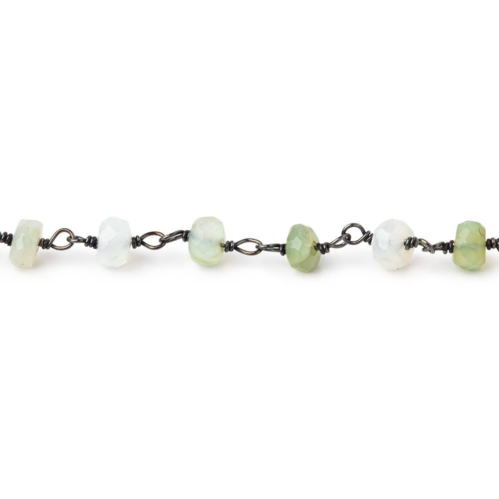4mm Blue Peruvian Opal Faceted Rondelle Beads on Black Gold over .925 Silver Chain