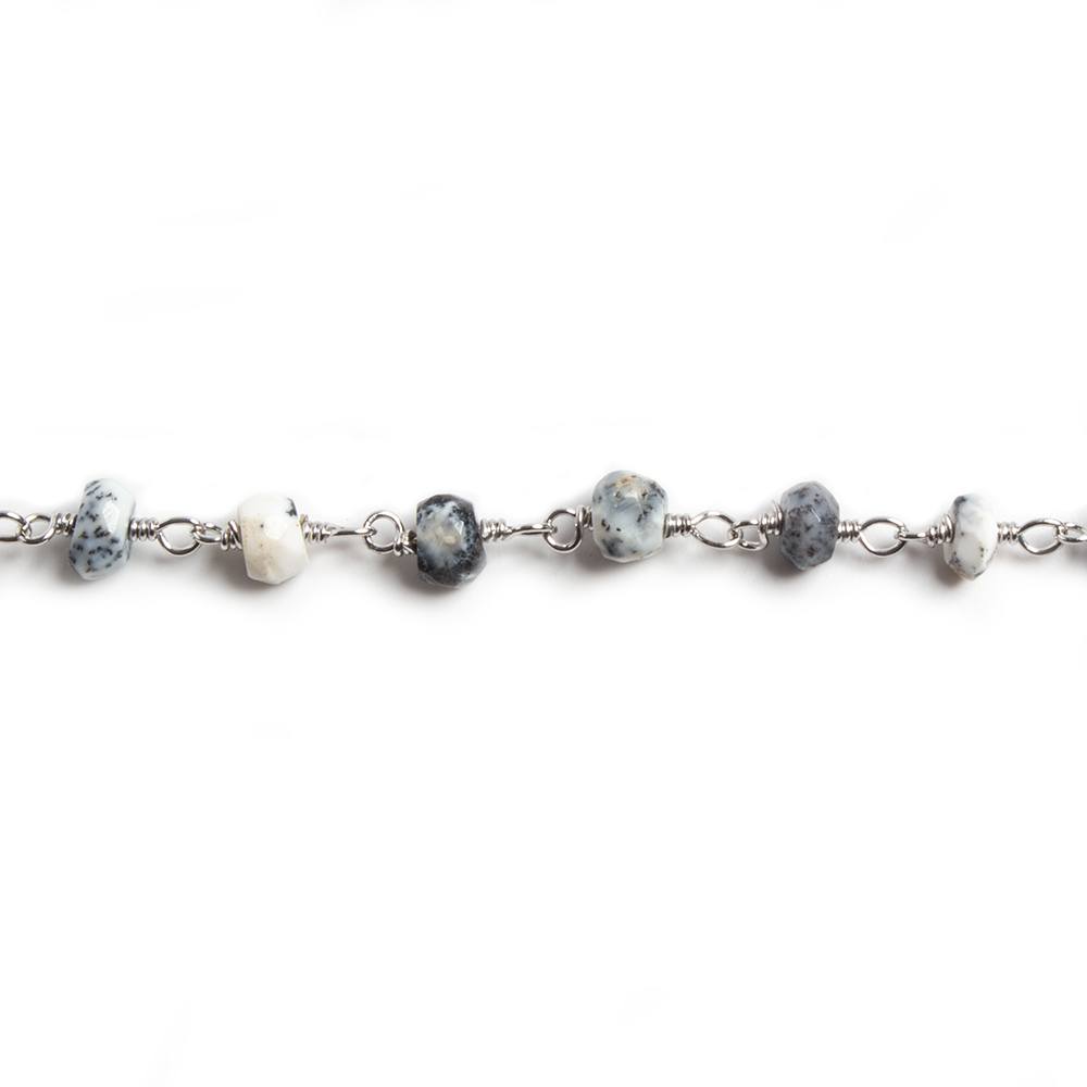 4mm Dendritic Opal faceted rondelle Silver Chain by the foot 34 pieces