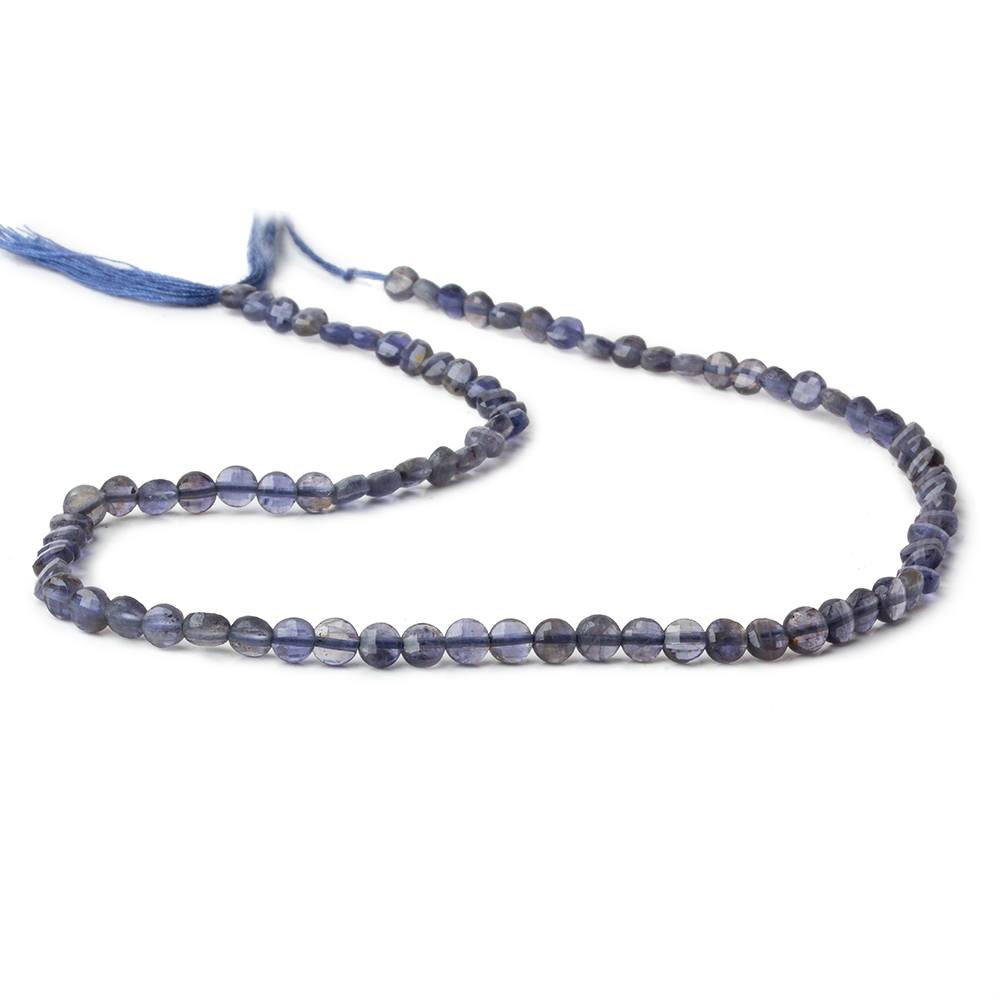 4mm Iolite checkerboard calibrated faceted coins 12.5 inch 85 beads AAA