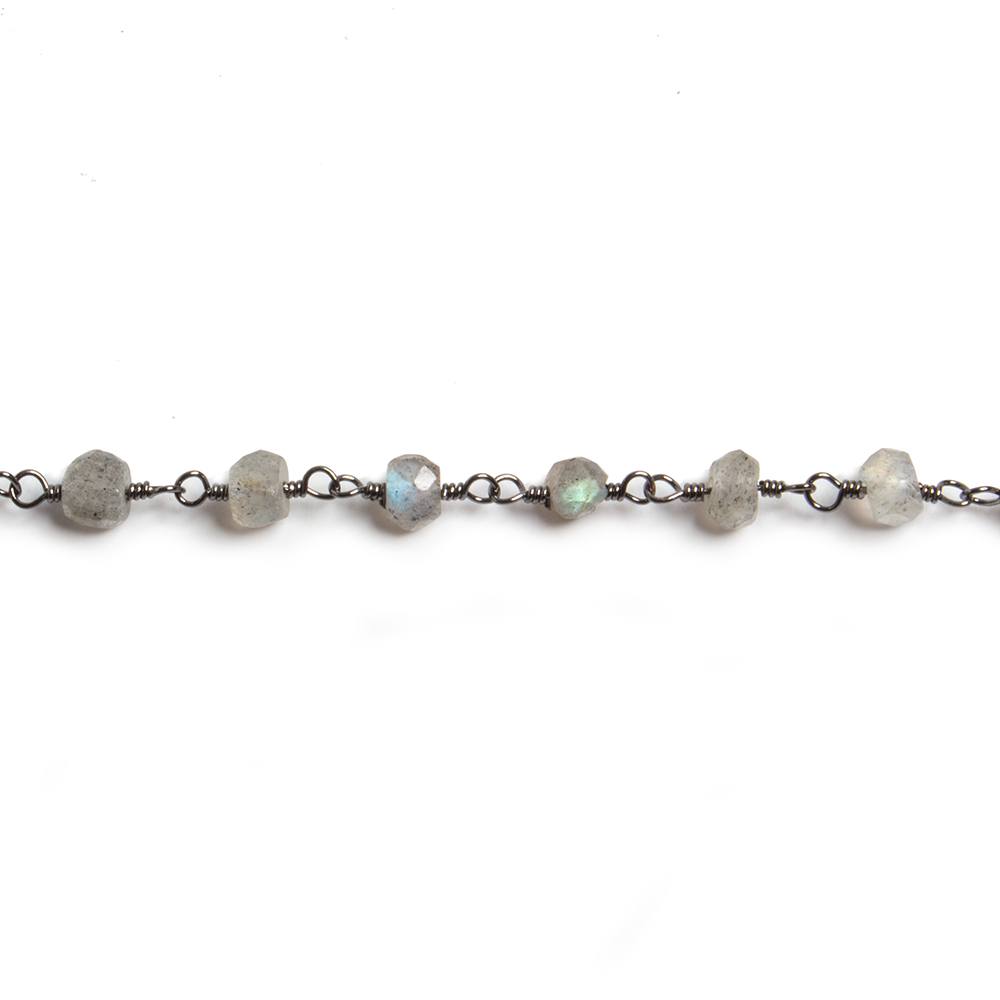 4mm Labradorite faceted rondelle Black Gold Chain by the foot 34 pieces