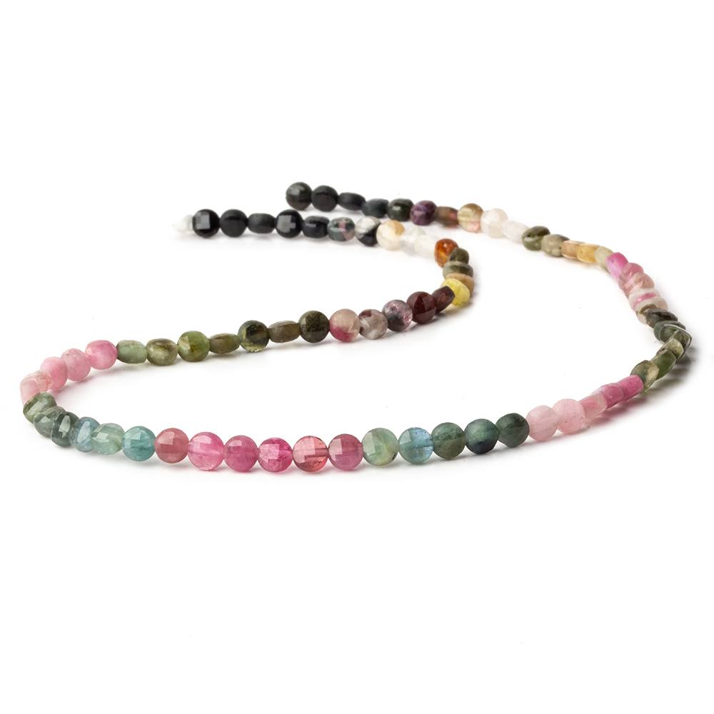 4mm Multi Color Tourmaline checkerboard calibrated faceted coins 12.5 inch 85 beads