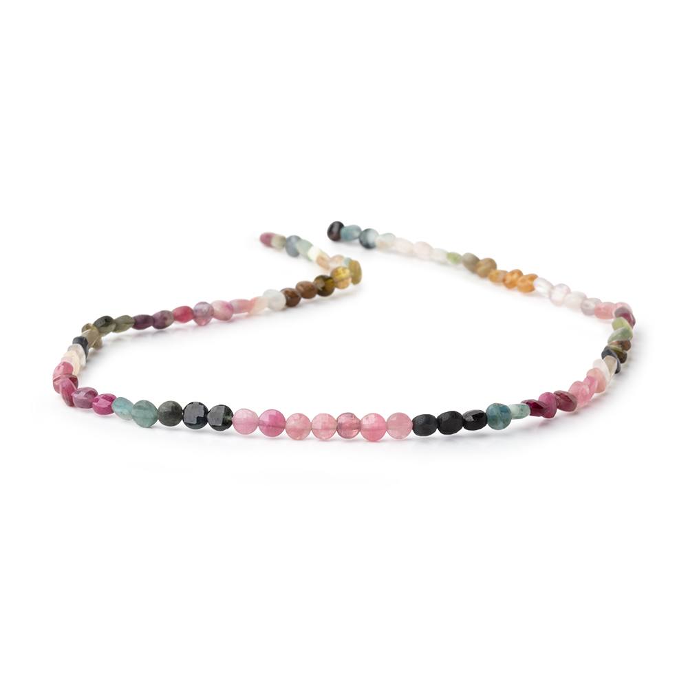 4mm Multi Color Tourmaline Checkerboard Faceted Calibrated Coins 12.25 inch 82 Beads
