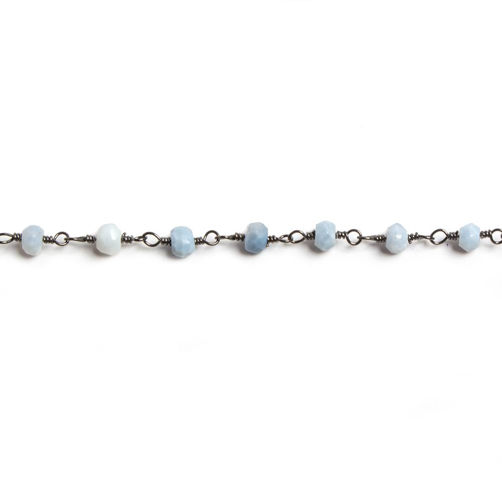 4mm Owyhee Denim Blue Opal faceted rondelle Black Gold Chain