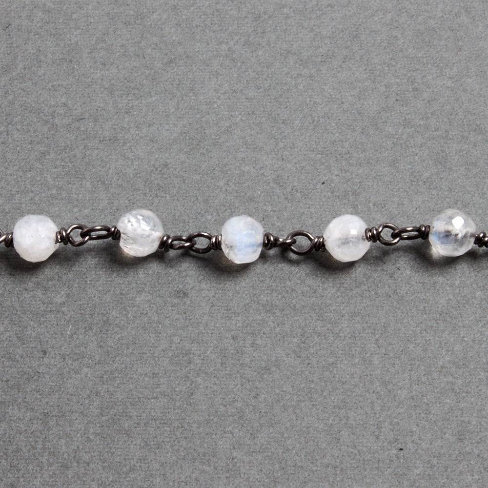 4mm Rainbow Moonstone faceted round Black Gold plated Silver Chain by the foot
