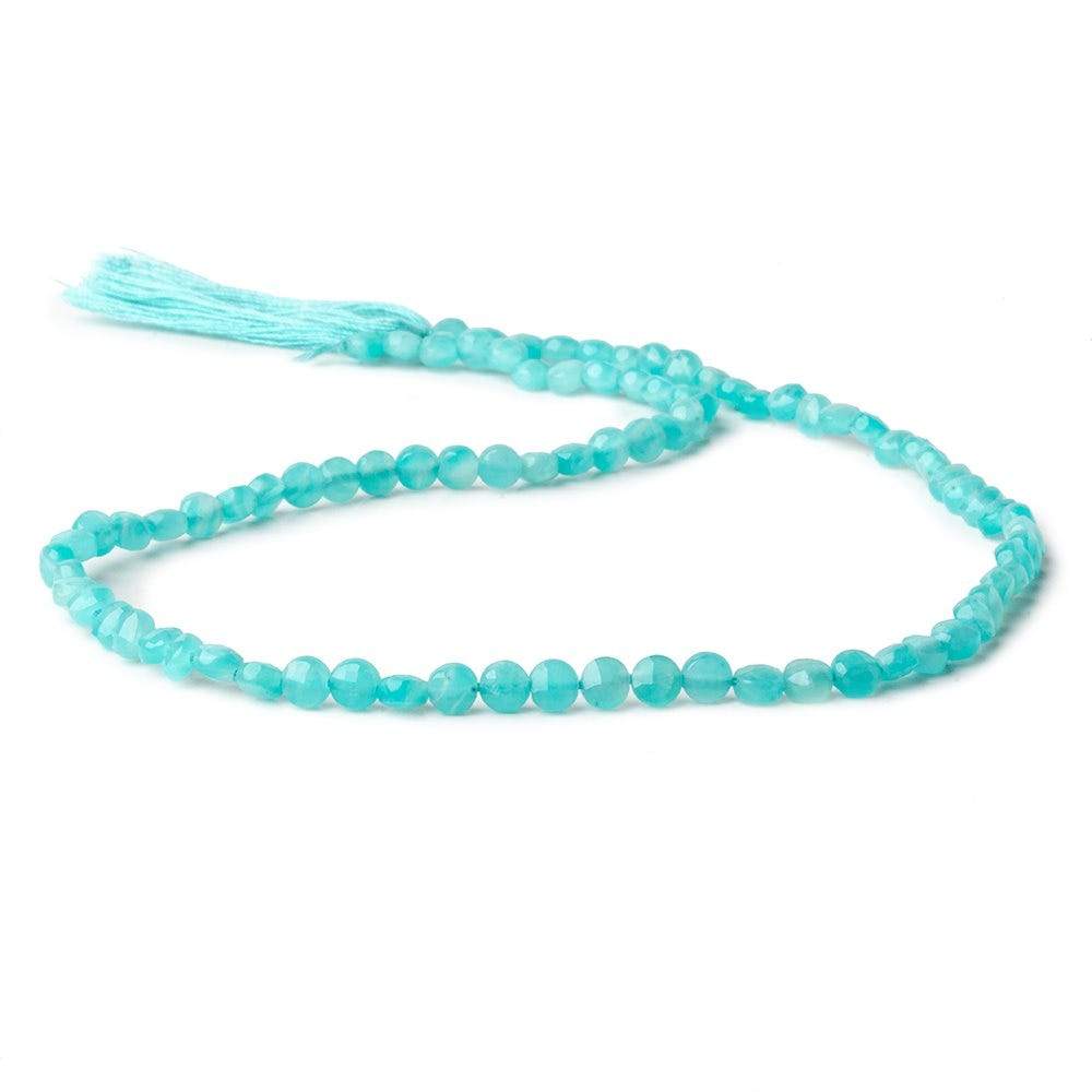 4mm Seafoam Blue Chalcedony checkerboard calibrated faceted coins 12.5 inch 85 beads AAA