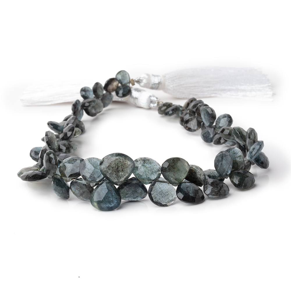5-10mm Black Moss Aquamarine Faceted Heart Beads 9 inch 72 pieces AA
