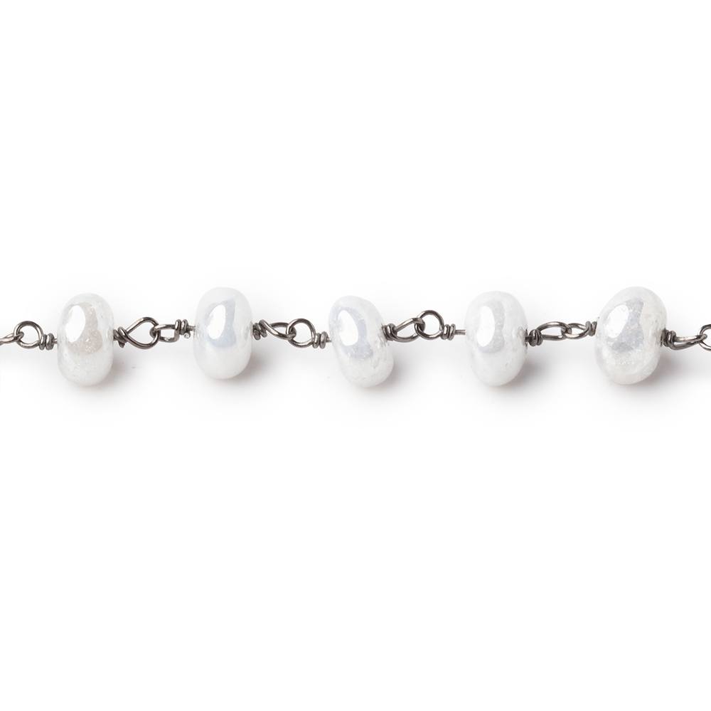 5-5.5mm Mystic White Quartz Plain Rondelles on Black Gold over .925 Silver Chain