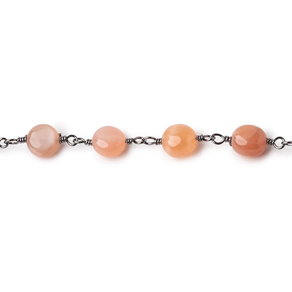 5-6.5mm Angel Skin Moonstone Plain Coins on Black Gold Plated Chain