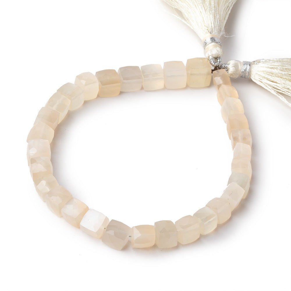 5-7mm Cream & Gray Moonstone Faceted Cube Beads 8 inch 27 pieces