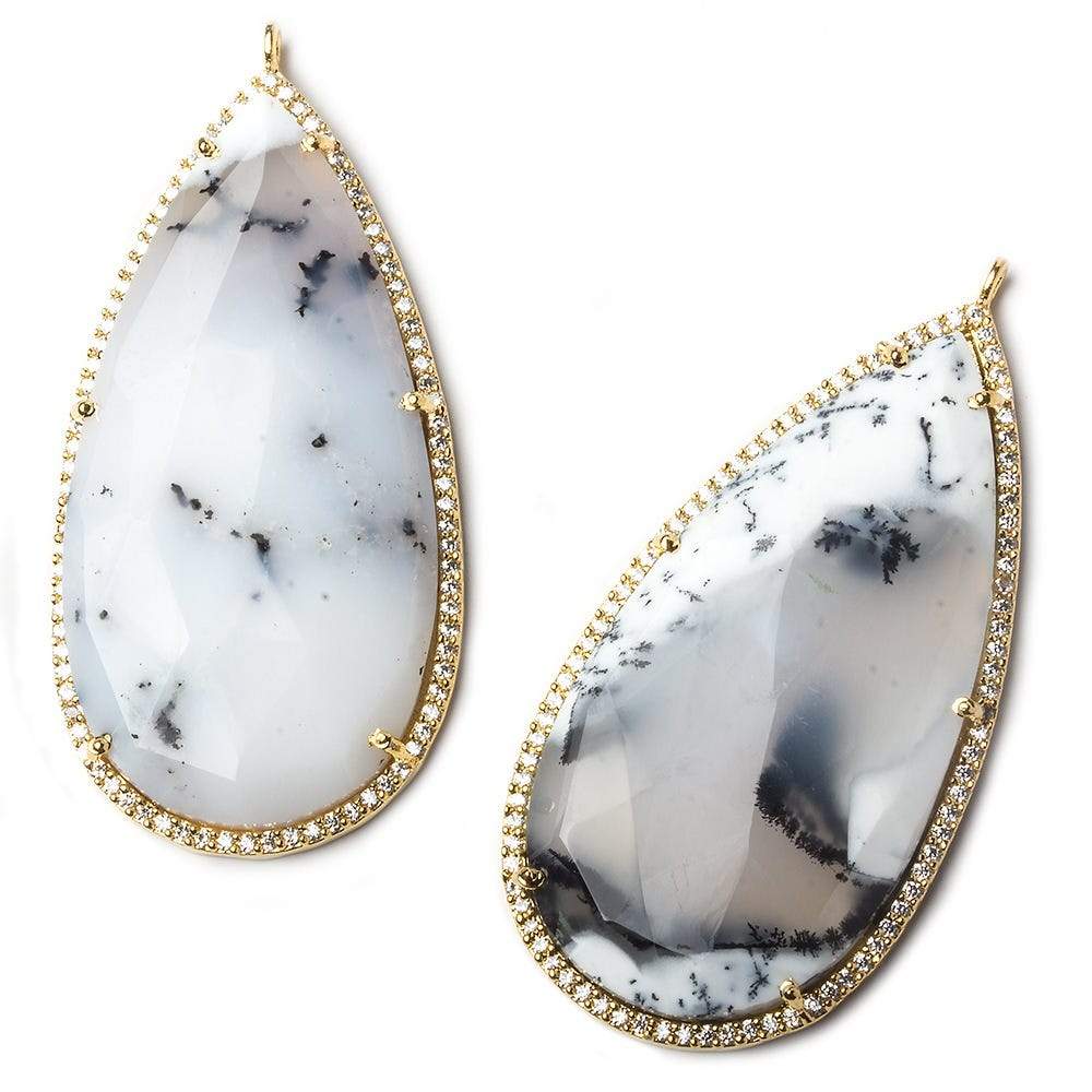 50x25mm Vermeil Bezel CZ and Dendritic Opal Pear Pendant 1 focal bead