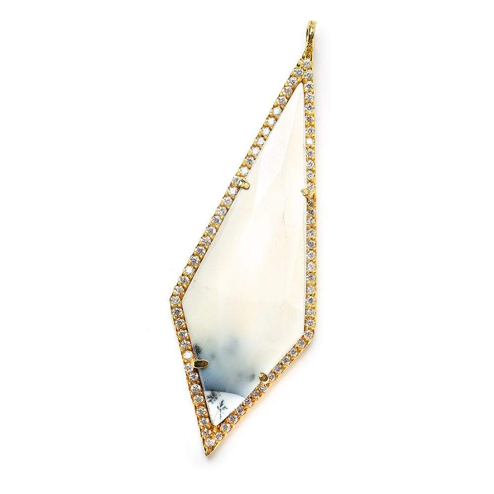 51x18mm Gold Bezel CZ & Dendritic Opal Modified Faceted Point Pendant 1 focal bead