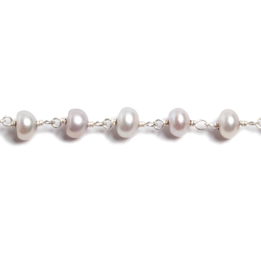 5.5mm Pink Silver Button Pearl .925 Silver Chain by the foot 36 pieces