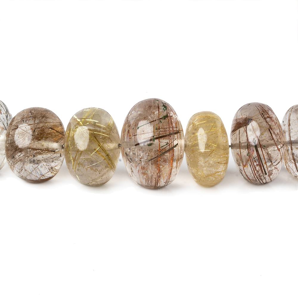 5mm - 14mm Rutilated & Tourmalinated Quartz plain rondelles 16 inch 64 beads A