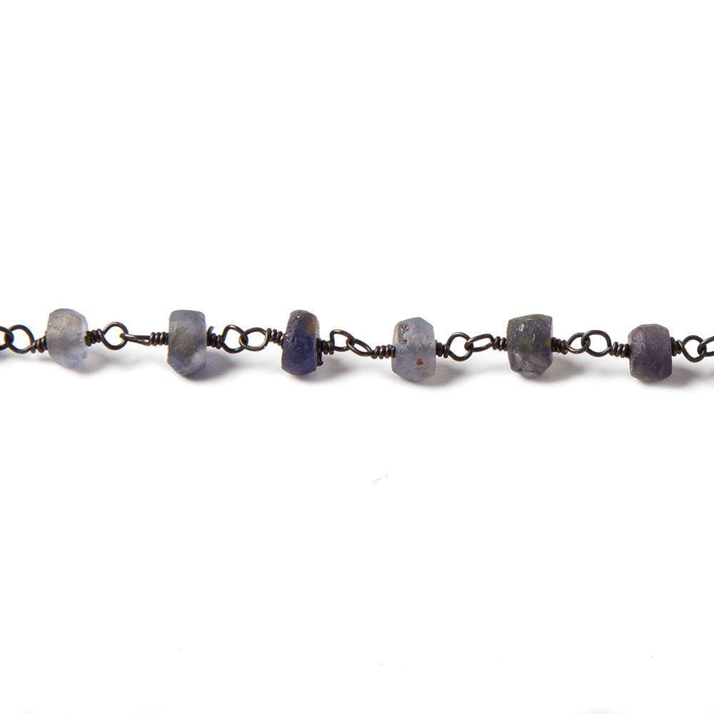 5mm Matte Iolite plain rondelle Black Gold plated Chain by the foot 39pcs