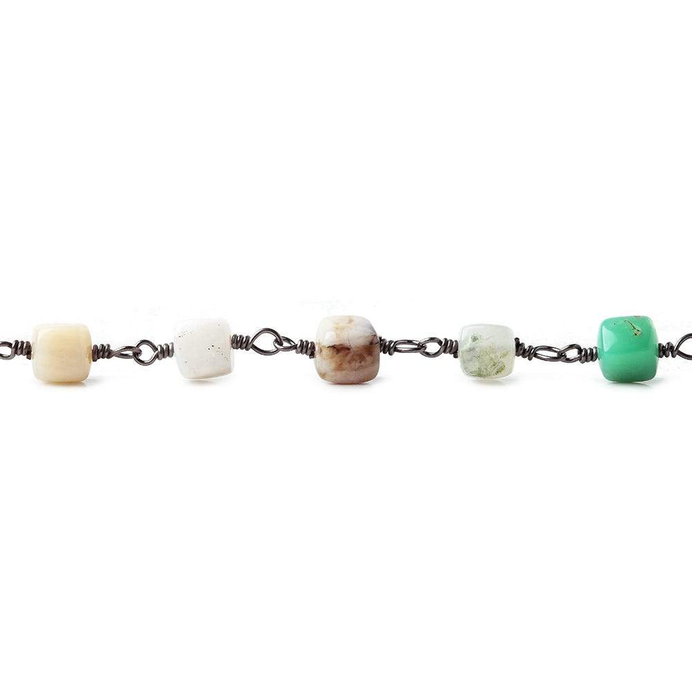 5mm Multi Gemstone plain cube Black Gold plated Chain by the foot