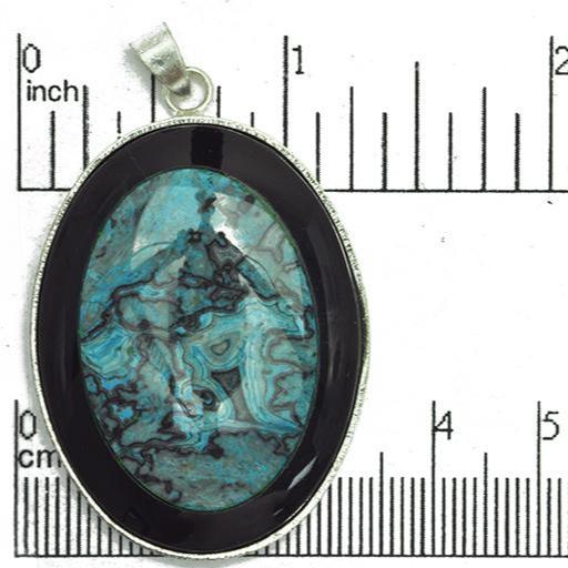 30mm x 40mm Black Jasper Blue Laguna Lace Inlay Oval Pendant - With Bail - Semi Precious Stone - SP612