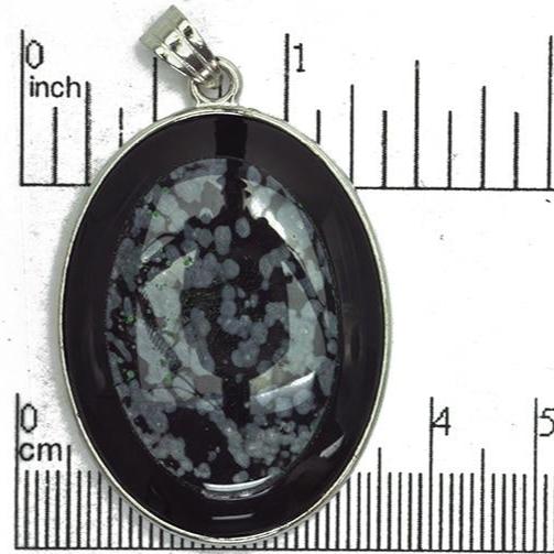 30mm x 40mm Black Jasper Snowflake Obsidian Inlay Oval Pendant - With Bail - Semi Precious Stone - SP730