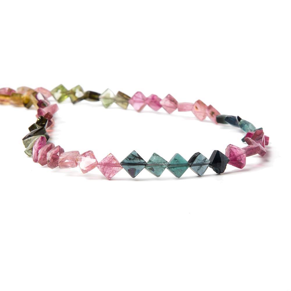 5x5-6x6mm Multi Color Tourmaline corner faceted squares 14.5 in. 72 beads