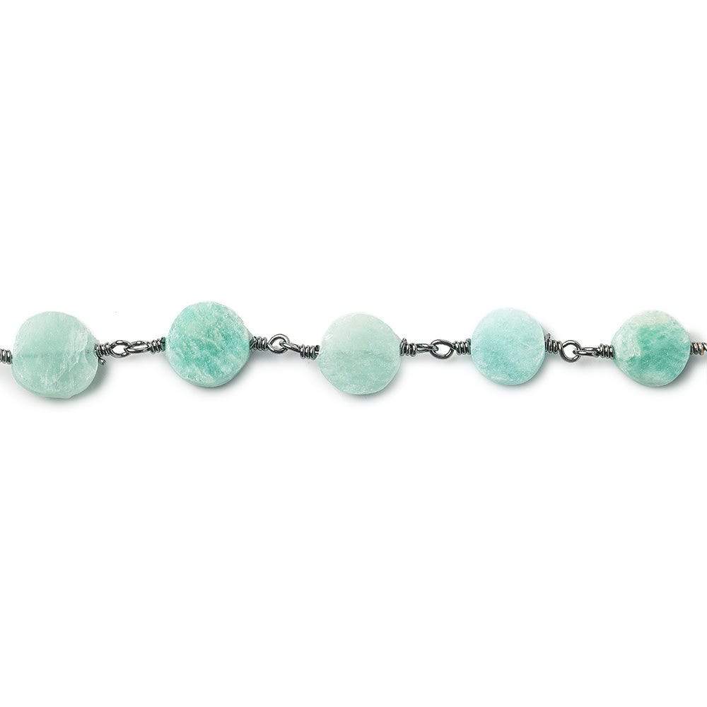 6-7mm Amazonite plain coin Black Gold plated Chain by the foot 22 beads