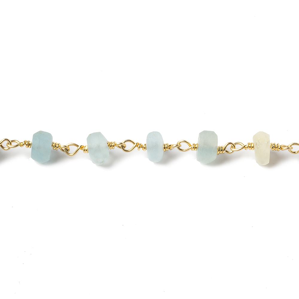 6-7mm Matte Beryl & Aqua rondelle Gold Chain by the foot 30 pieces