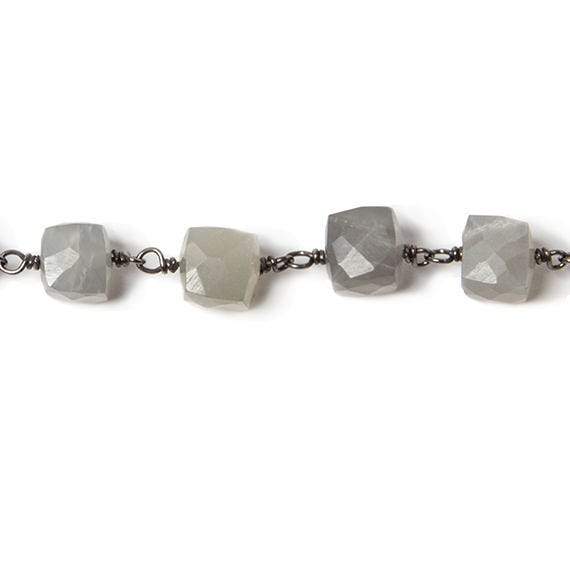 6-8mm Platinum Moonstone cube Black Gold plated Silver Chain by the foot