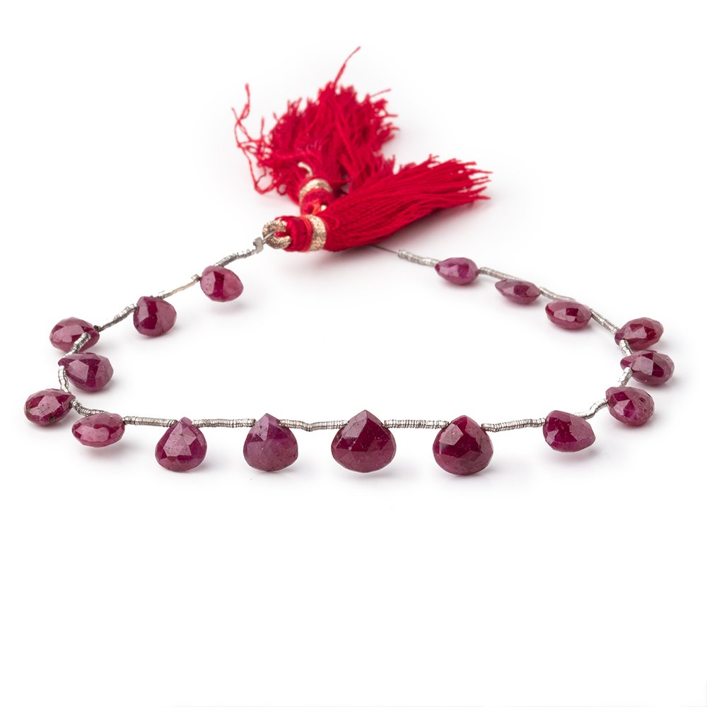 6-8mm Ruby Faceted Heart Beads 7 inch 17 pieces AA