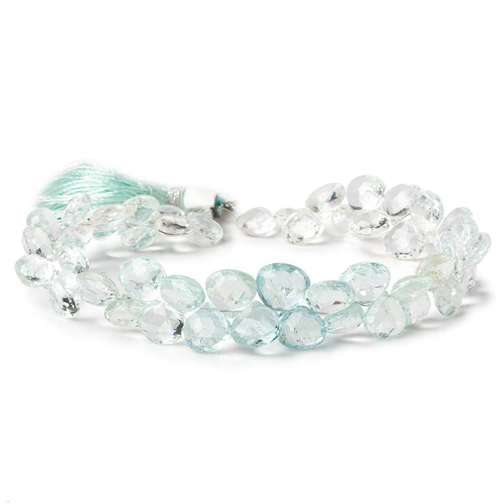 7-8.5mm Aquamarine faceted heart beads 8 inch 54 pieces AAA