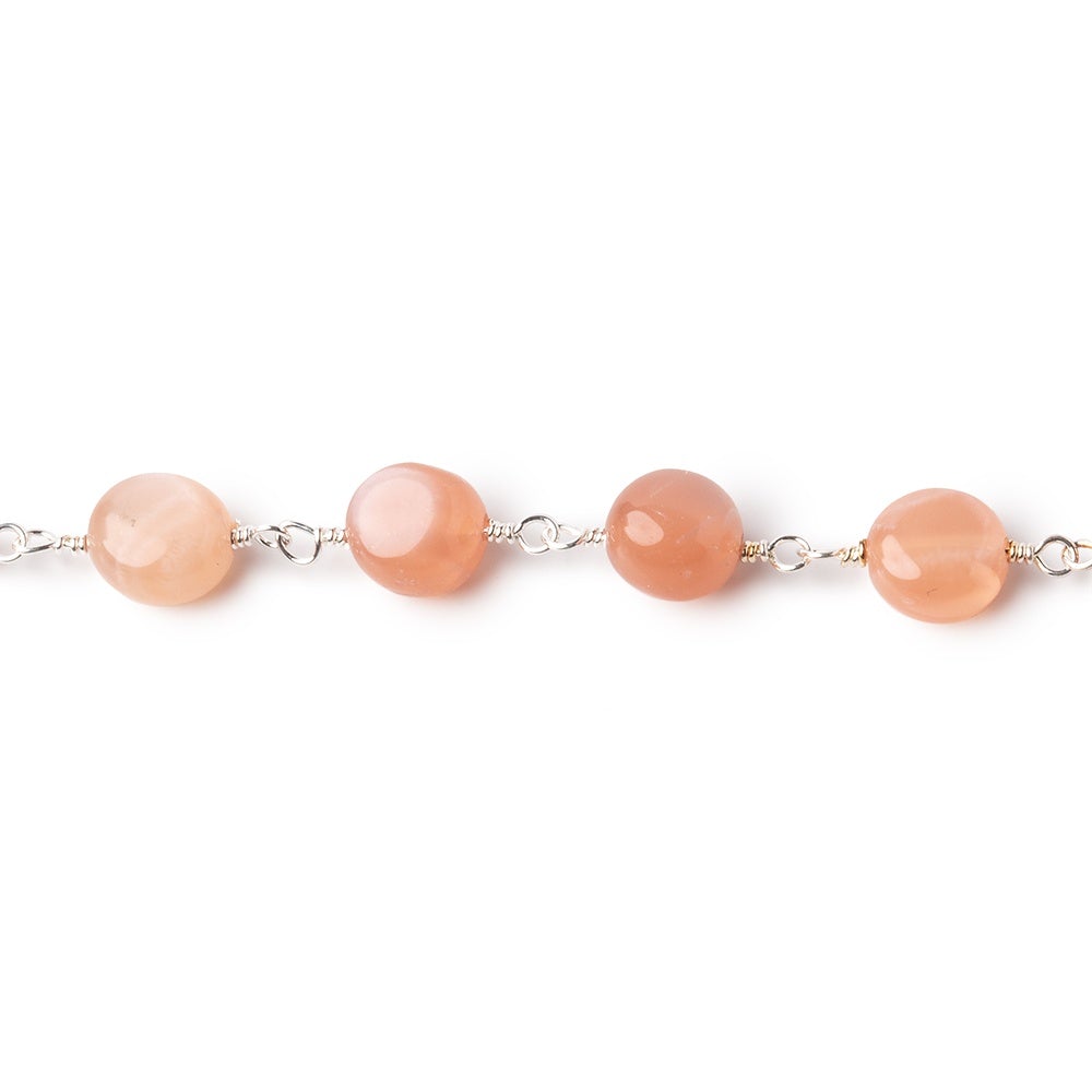 6.5mm Angel Skin Moonstone Plain Coins on Silver Plated Chain