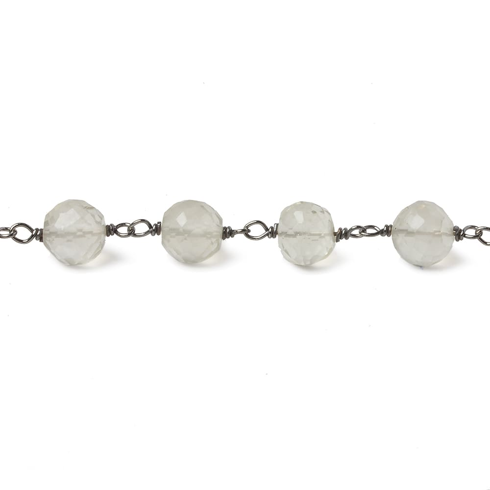 6.5mm Ceylon Moonstone faceted round Black Gold .925 Silver Chain by the foot 24 pieces