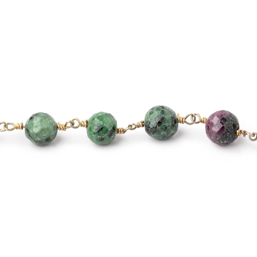 6.5mm Ruby in Zoisite faceted round beads on Vermeil Chain