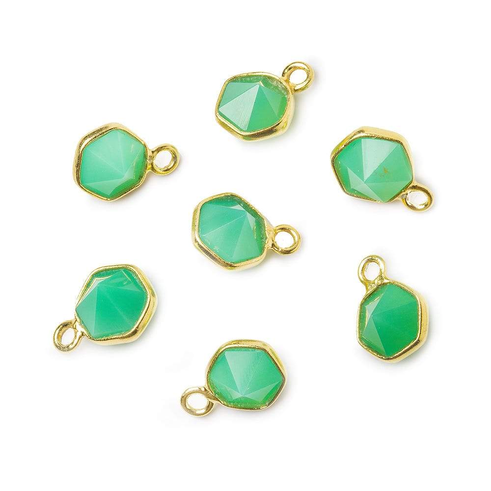 6.5mm Vermeil Bezel Green Onyx Hexagon double pavilion facet Pendant 1 piece