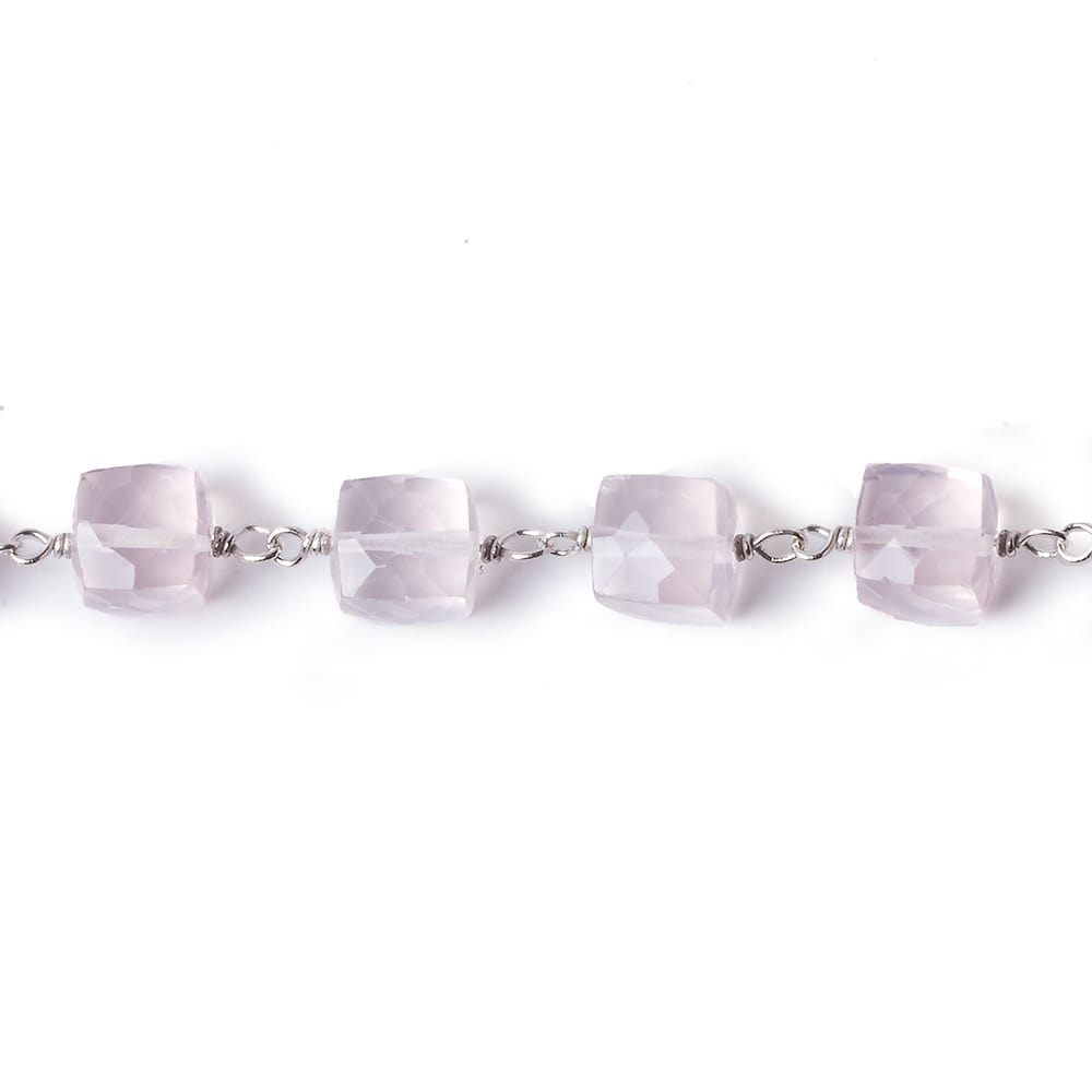6.5x6.5mm Rose Quartz faceted cube Silver .925 Chain by the foot 26 pcs