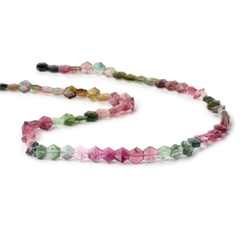 6.5x6mm Multi Color Tourmaline Faceted Hexagon Beads 15 inch 66 pieces AA