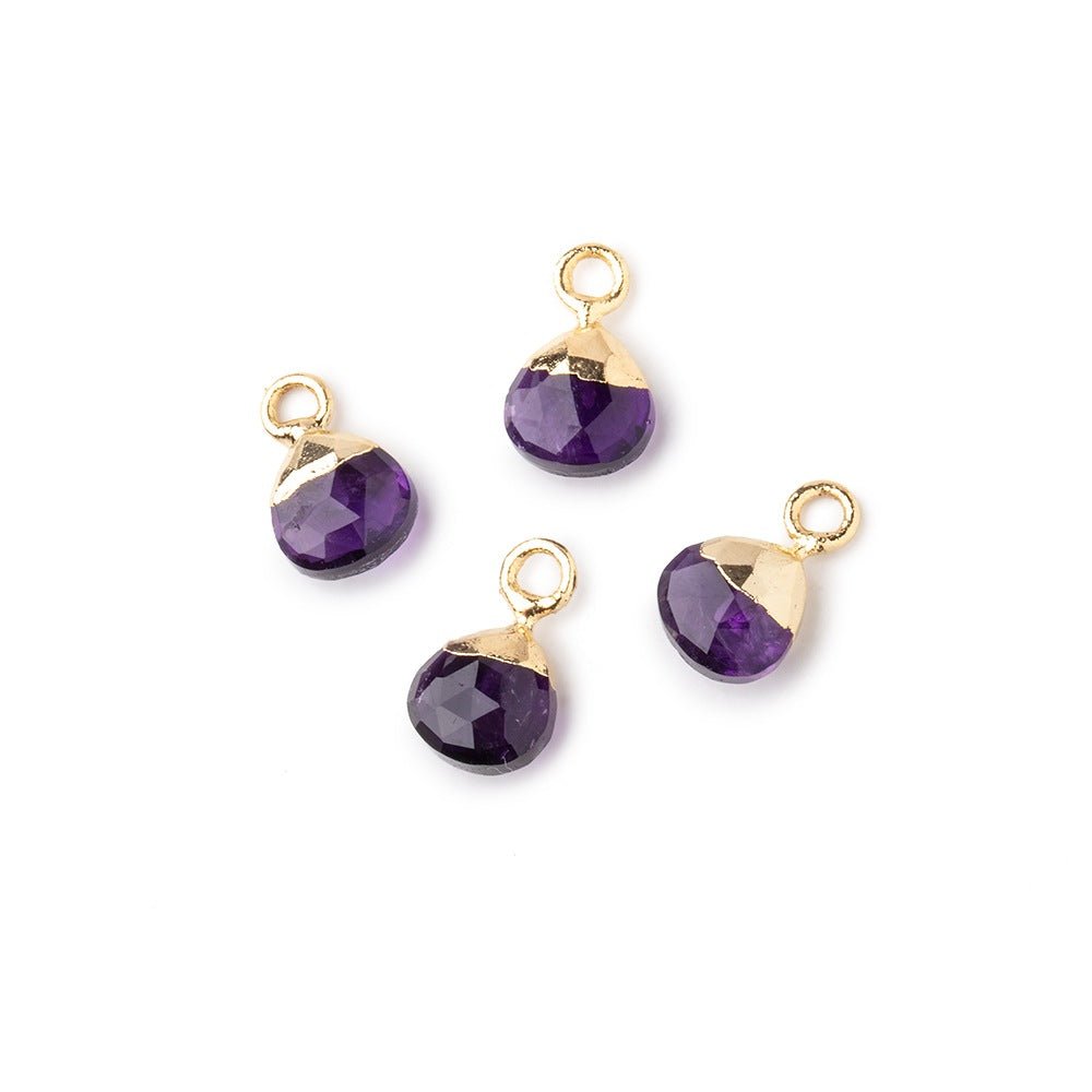 6mm Gold Leafed Amethyst Faceted Heart Set of 4 Pendants