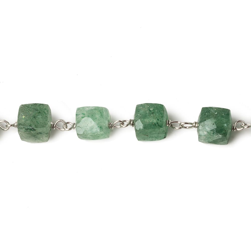 6mm Green Aventurine faceted cube .925 Silver Chain by the foot 29 pieces