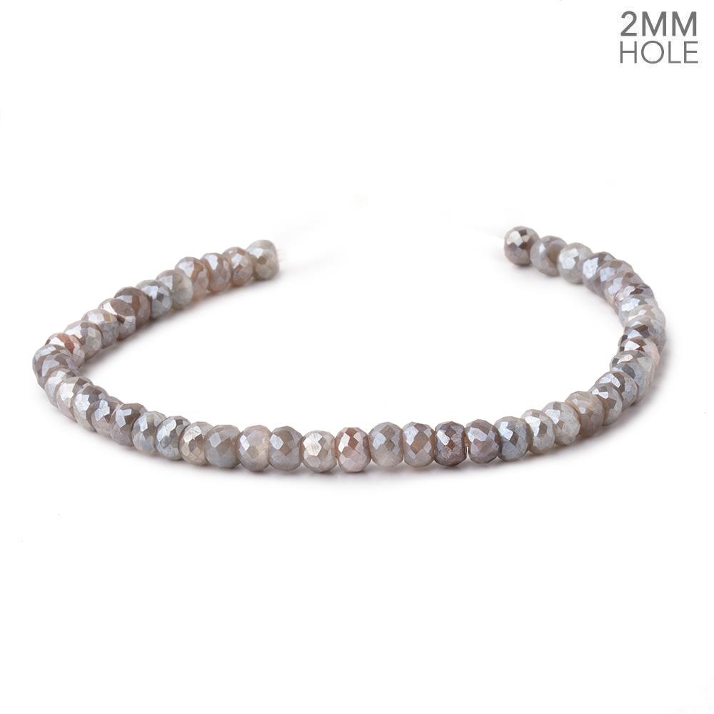 6mm Mystic Grey Moonstone 2mm Large Hole Faceted Rondelles 8 inch 46 Beads