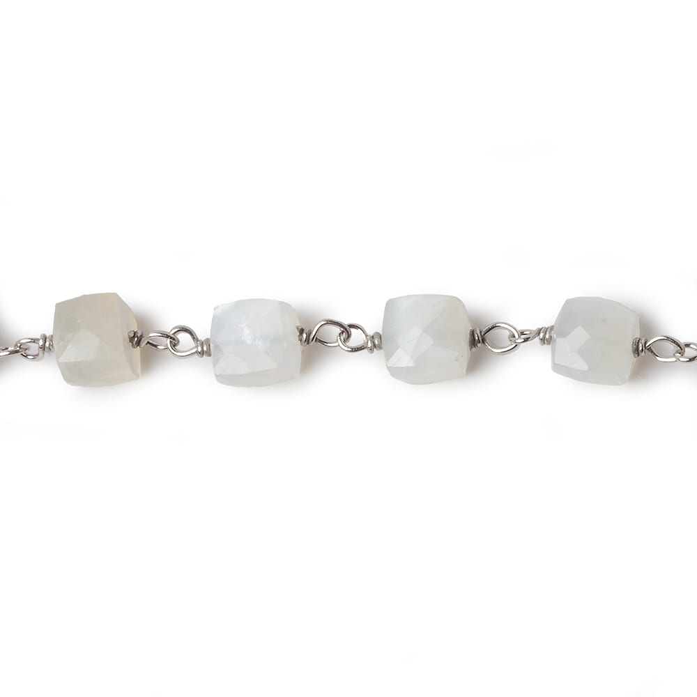 6mm White Moonstone faceted cube .925 Silver Chain by the foot 29 pieces