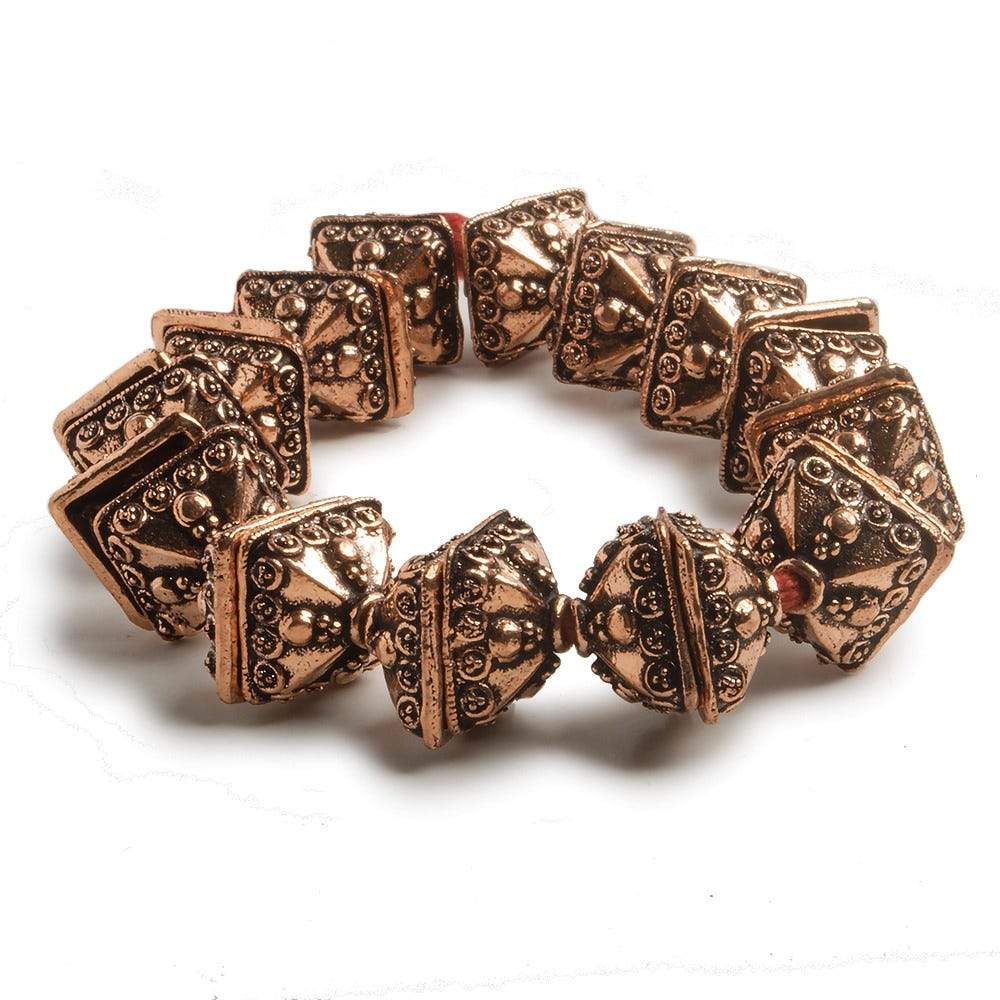 6x14mm Antiqued Copper Square Bali Style Bead Cap 8 inch 28 pcs