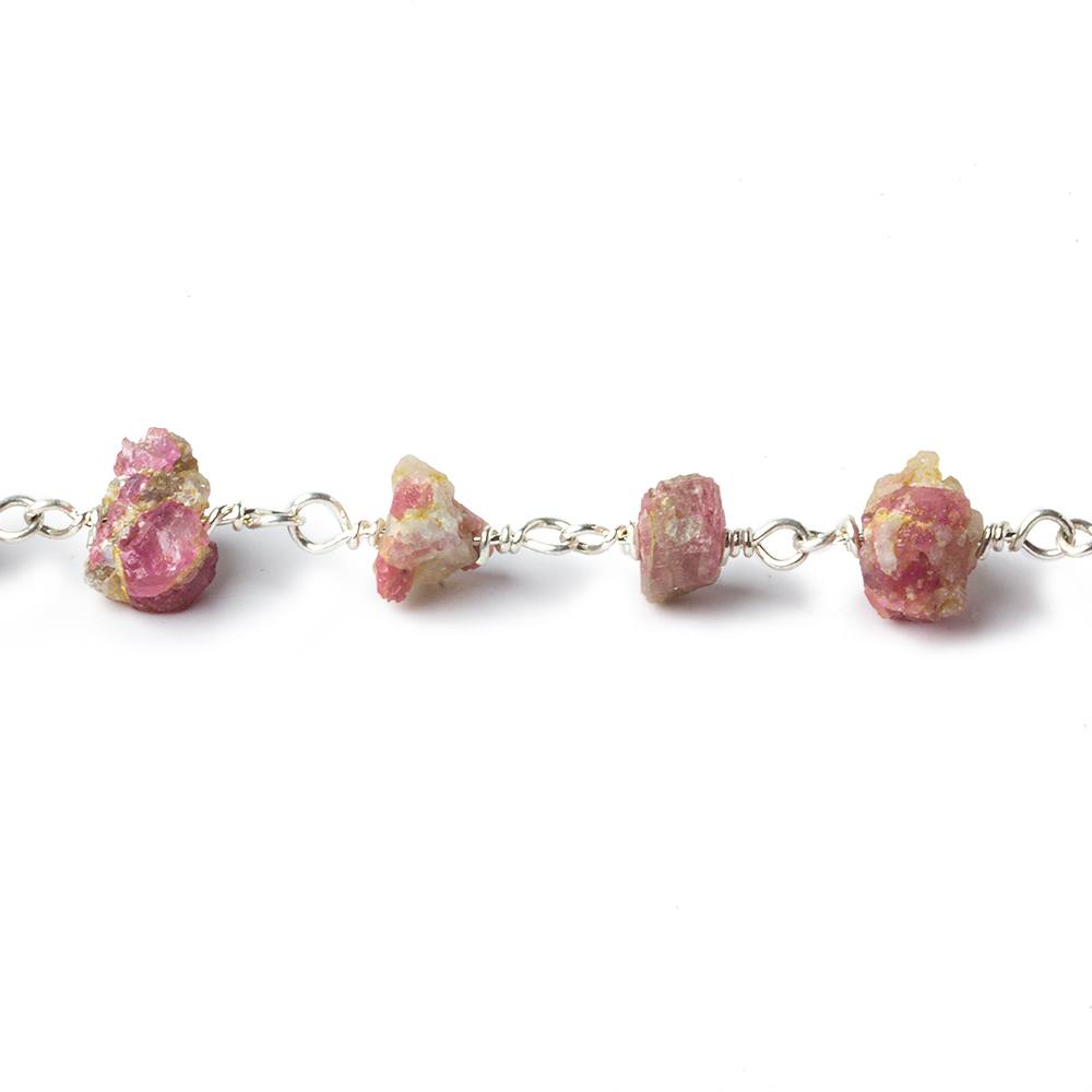 6x4-11x10mm Matte Pink Tourmaline Chips Silver plated Chain by the foot 28 pieces