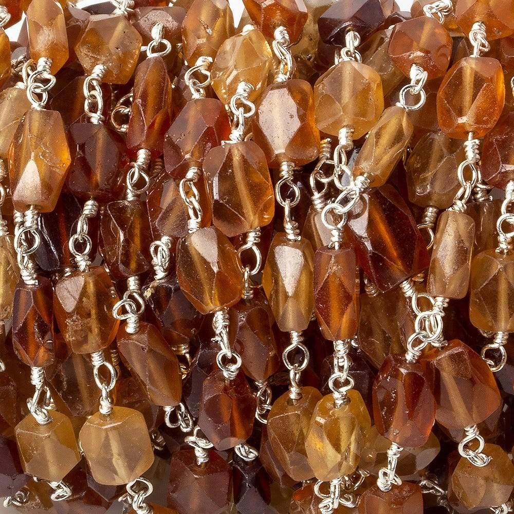 6x4mm Hessonite faceted rectangle Silver plated Wire Wrapped Chain