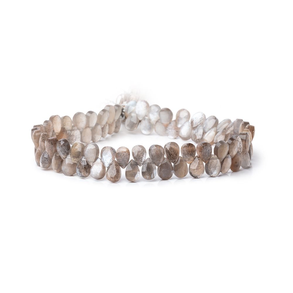 6x4mm Platinum & Chocolate Moonstone Micro Faceted Pears 7.5 inch 80 Beads AAA