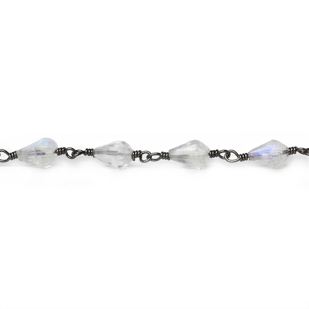 6x4mm Rainbow Moonstone faceted tear drop Black Gold Chain by the foot 28 pieces