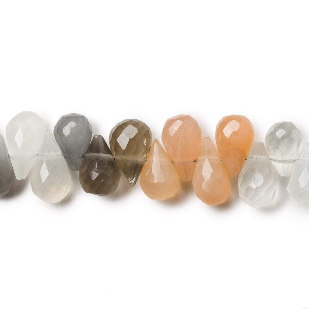 6x10mm Multi Color Moonstone Faceted Tear Drop Beads 8 inch 59 beads AA