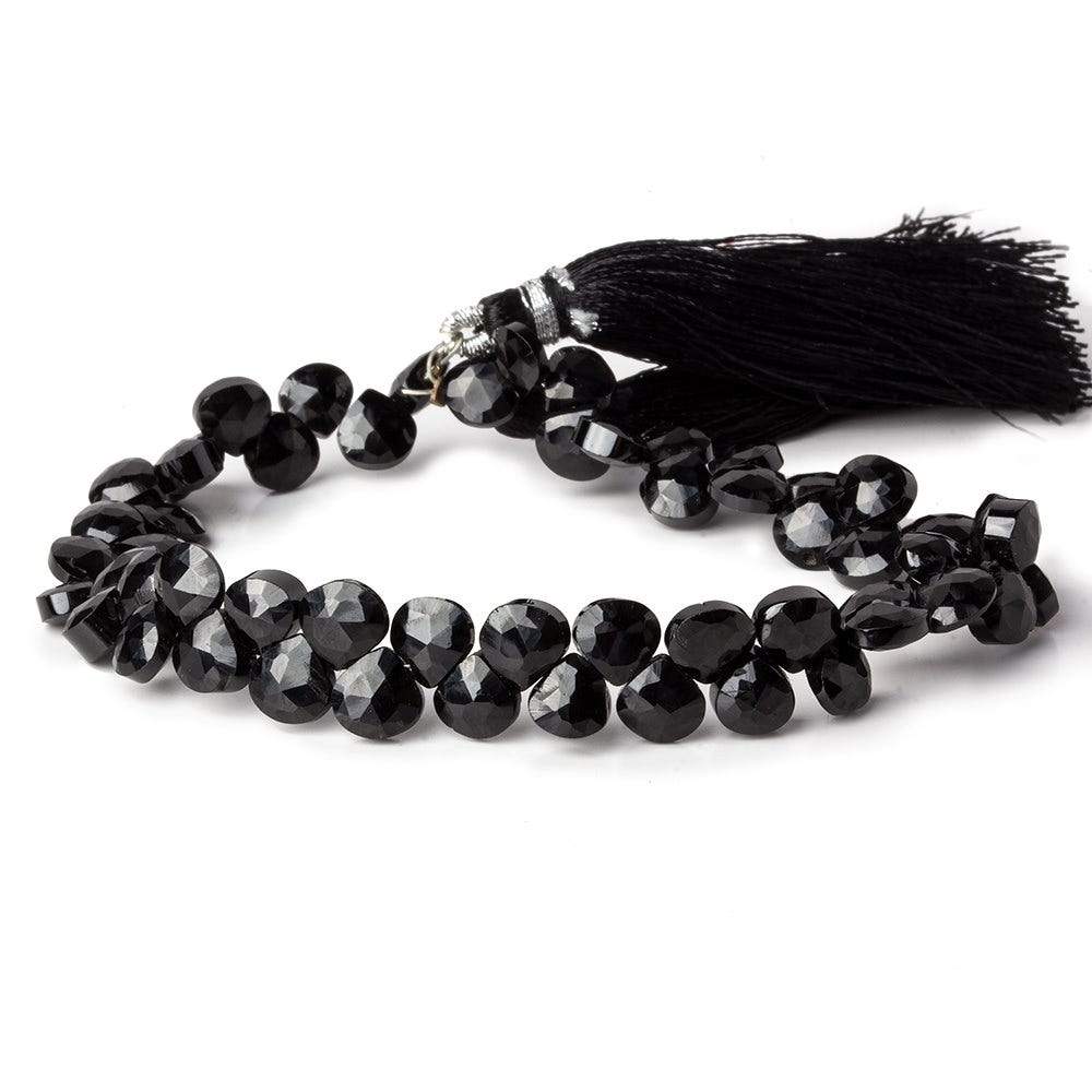 6x6mm Black Spinel faceted hearts 8 inch 55 beads