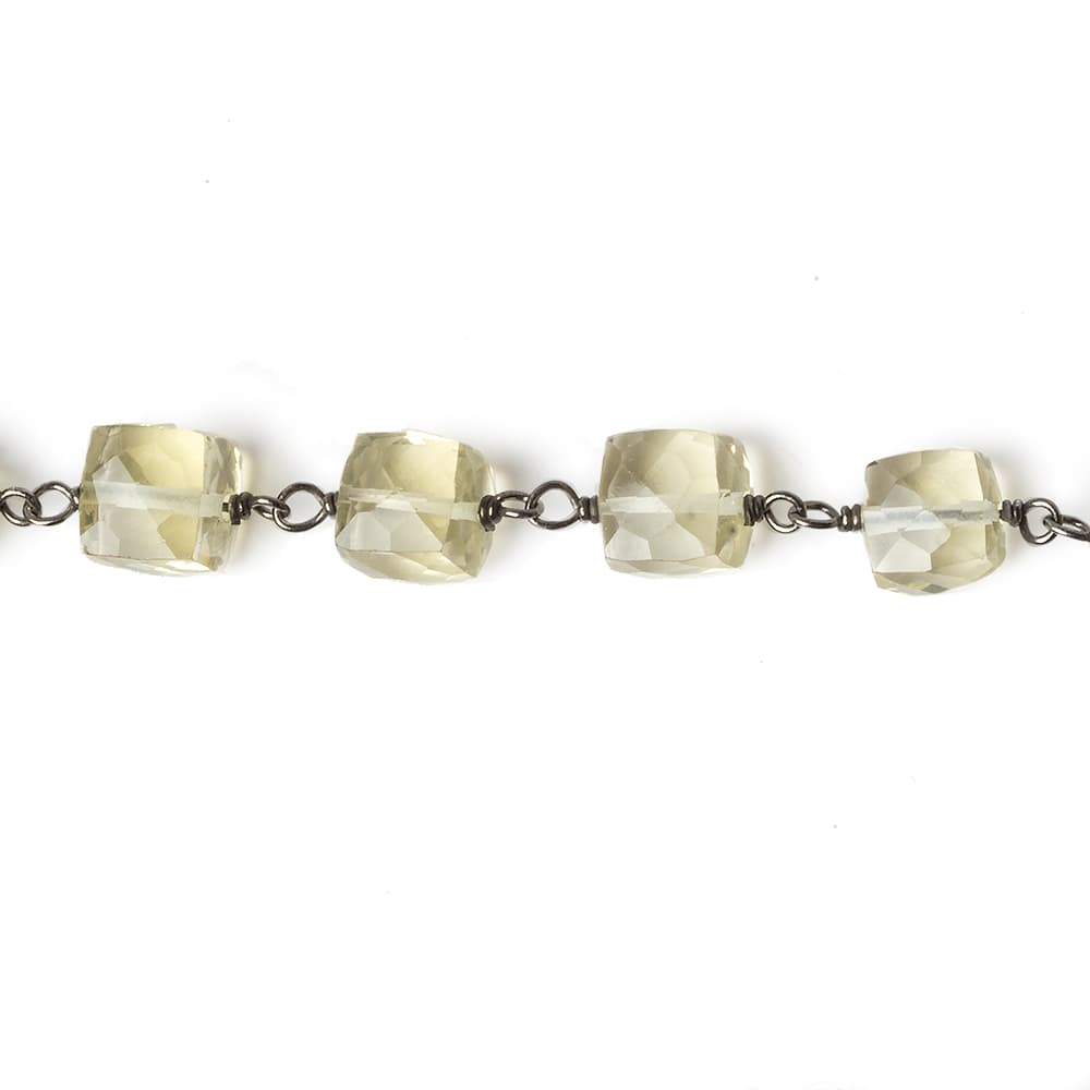 6x6mm Lemon Quartz faceted cube Black Gold plated .925 Silver Chain by the foot 26 pcs
