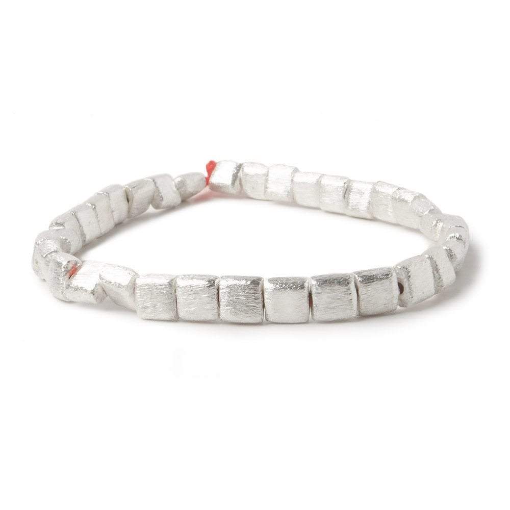 6mm Silver plated Brushed Square Beads 8 inch 32 pieces