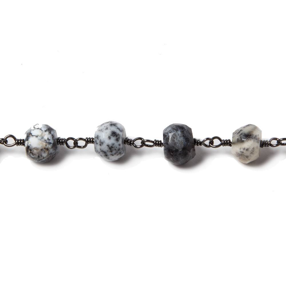 7.5mm Dendritic Opal facet rondelle Black Gold plated Chain by the foot 27pcs