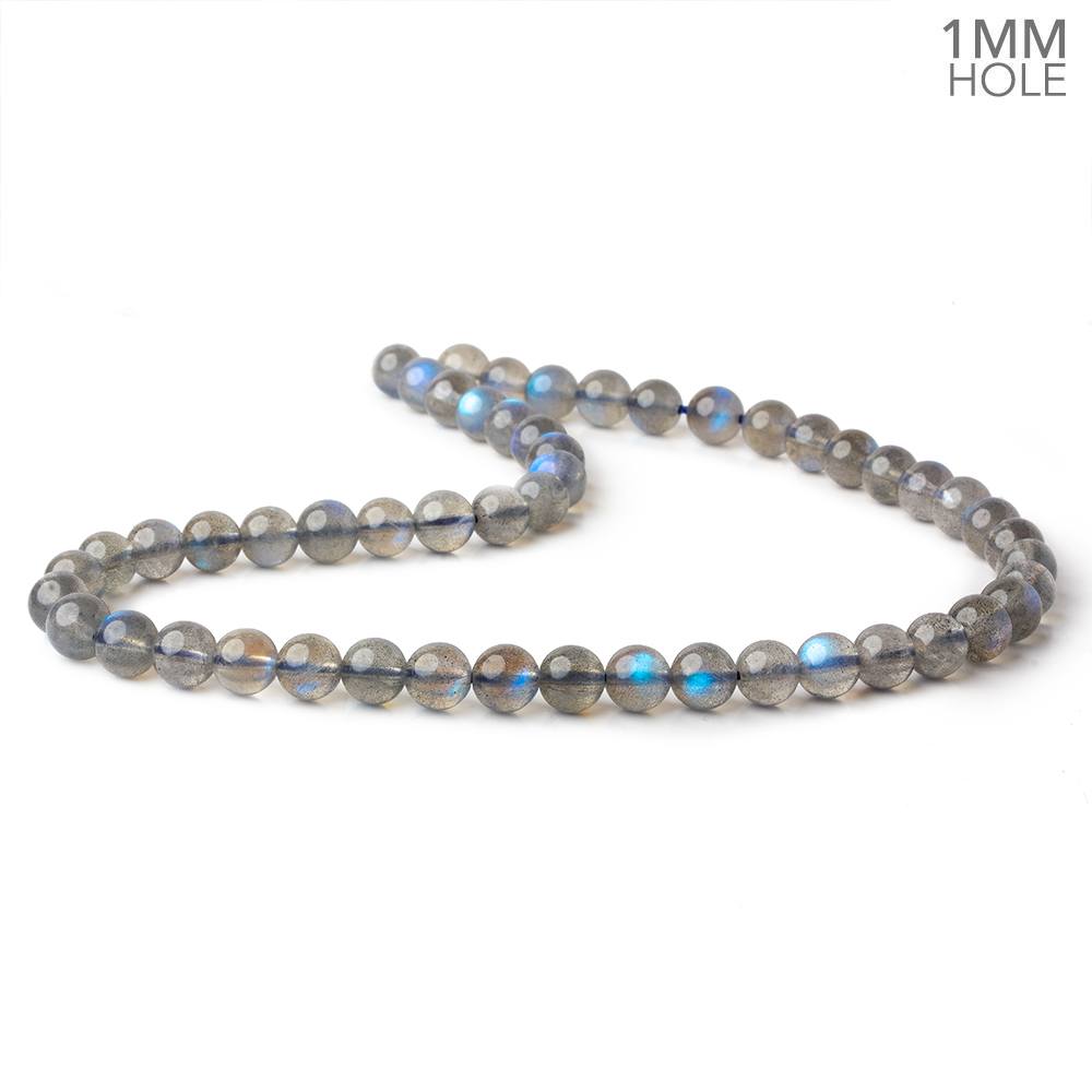 7.5mm Neon Blue flash Labradorite plain rounds 15 inch 52 beads AAA