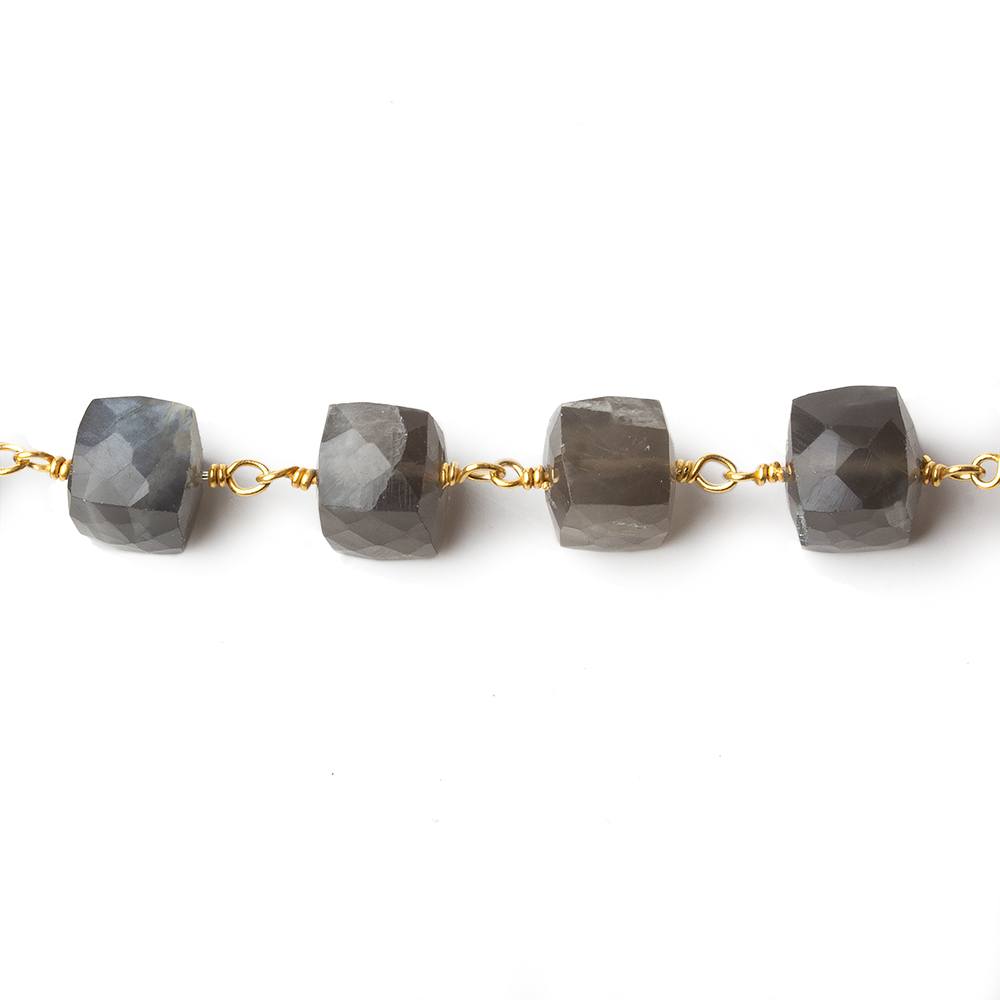 7.5mm Platinum Moonstone faceted cube Vermeil Chain by the foot