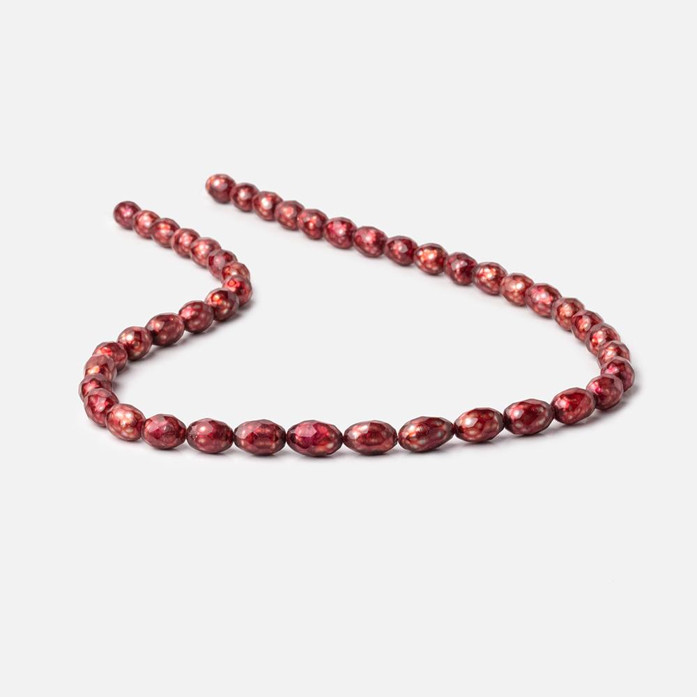 7.5x6-10x7mm Pomegranate Red Faceted Oval Freshwater Pearls 16 inch 42 pieces